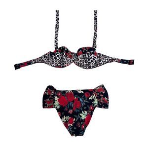 EUC Calzedonia Floral & Leopard Reversible Bikini Set Size M